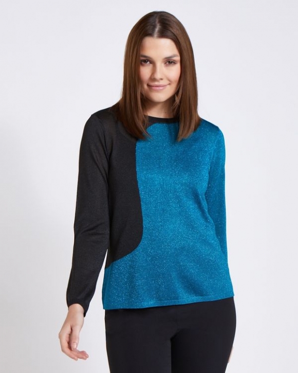 Paul Costelloe Living Studio Blue Lurex Two Tone Jumper Paul Costelloe Living Studio Blue Lurex Two Tone Jumper