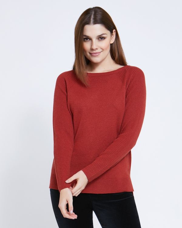 Paul Costelloe Living Studio Rust Boat Neck Rib Jumper