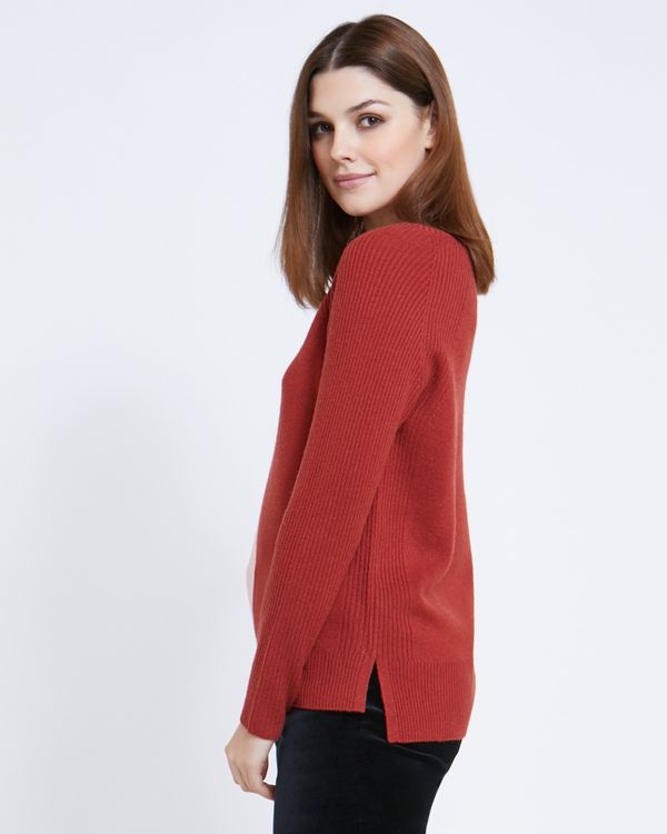 Paul Costelloe Living Studio Rust Boat Neck Rib Jumper