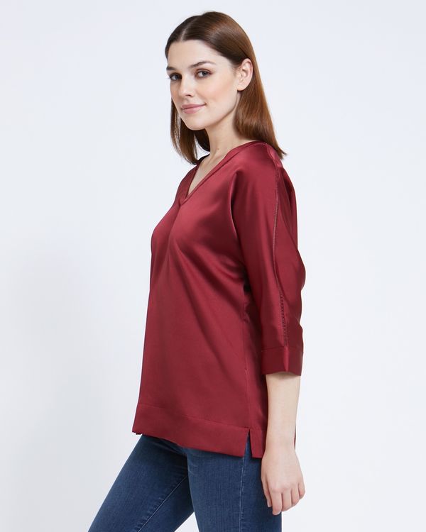 Paul Costelloe Living Studio Red V-Neck Trim Top