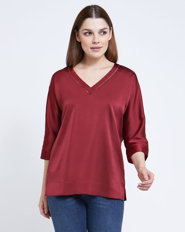Paul Costelloe Living Studio Red V-Neck Trim Top