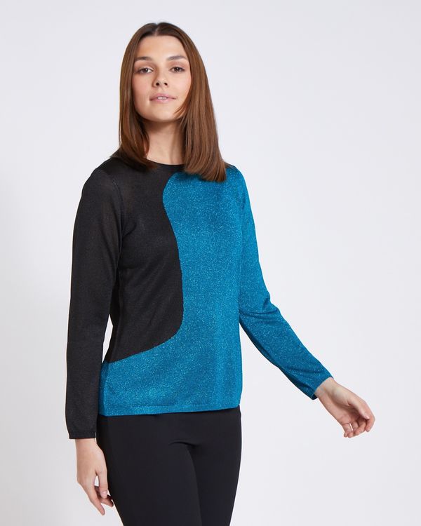 Paul Costelloe Living Studio Blue Lurex Two Tone Jumper