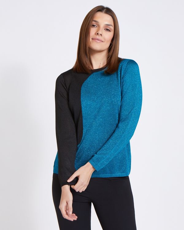 Paul Costelloe Living Studio Blue Lurex Two Tone Jumper