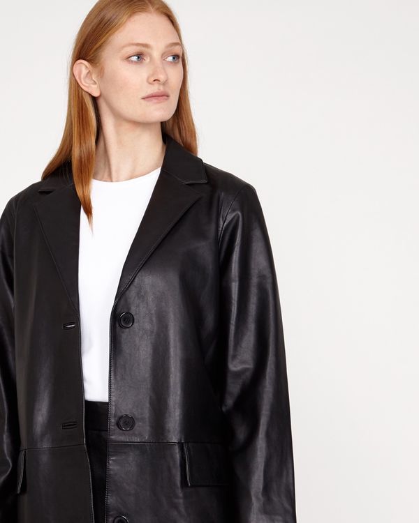 Carolyn Donnelly The Edit Leather Coat With Revere Collar