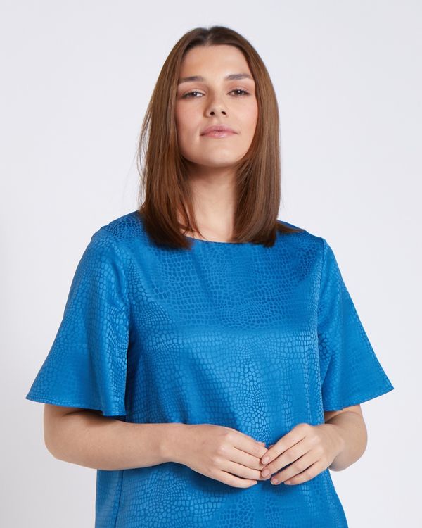 Paul Costelloe Living Studio Blue Flute Sleeve Top