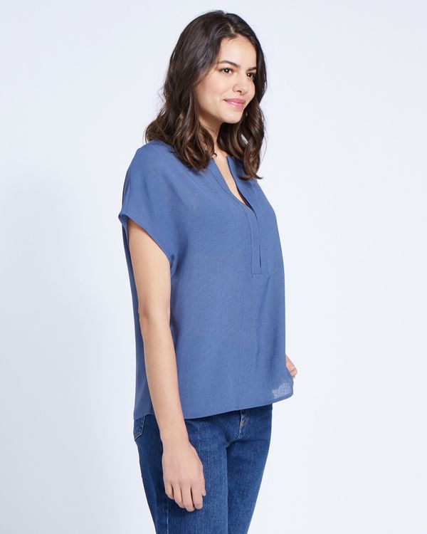 Paul Costelloe Living Studio Blue Half Placket Top