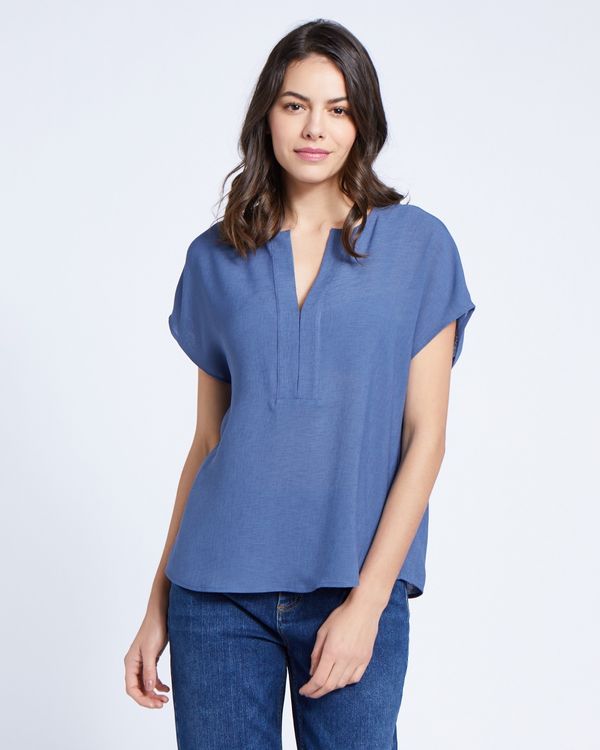 Paul Costelloe Living Studio Blue Half Placket Top