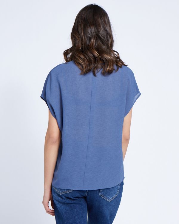 Paul Costelloe Living Studio Blue Half Placket Top
